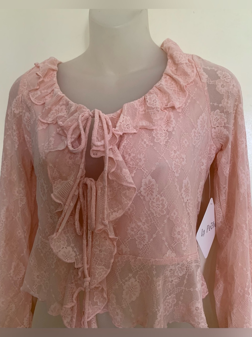 La Peche Lace Blouse Boho Romantic Cottagecore Rose Pink Top Size M NWT